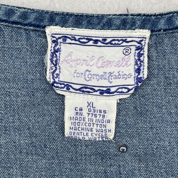 APRIL CORNELL Vest XL Denim Button Up Sleeveless Embroidered Cotton Blue - Picture 5 of 12